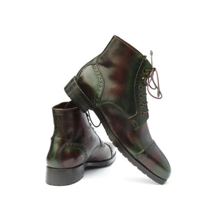 Paul Parkman BT9566-BRG Men's Shoes Green & Brown Calf-Skin Leather Cap-Toe Boots (PM6414)-AmbrogioShoes