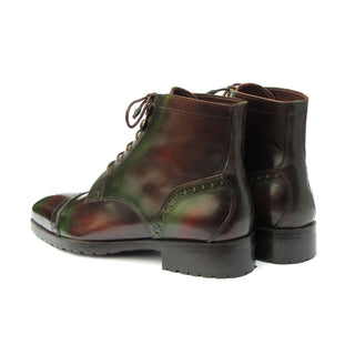 Paul Parkman BT9566-BRG Men's Shoes Green & Brown Calf-Skin Leather Cap-Toe Boots (PM6414)-AmbrogioShoes