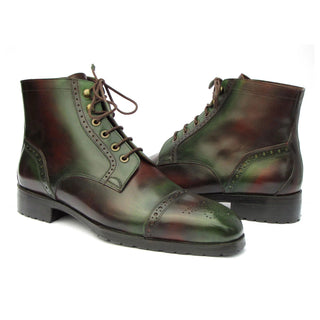 Paul Parkman BT9566-BRG Men's Shoes Green & Brown Calf-Skin Leather Cap-Toe Boots (PM6414)-AmbrogioShoes