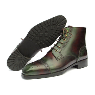 Paul Parkman BT9566-BRG Men's Shoes Green & Brown Calf-Skin Leather Cap-Toe Boots (PM6414)-AmbrogioShoes