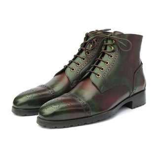 Paul Parkman BT9566-BRG Men's Shoes Green & Brown Calf-Skin Leather Cap-Toe Boots (PM6414)-AmbrogioShoes