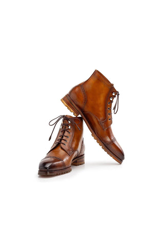 Paul Parkman BT9566 Calf-Skin Leather Cap-Toe Derby Lace-Up Boot (PM6457)