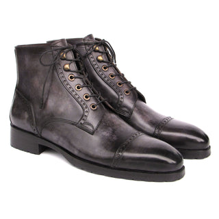 Paul Parkman BT9566-GRY Men's Shoes Gray & Black Hand Painted Leather Cap Toe Boots (PM6405)-AmbrogioShoes