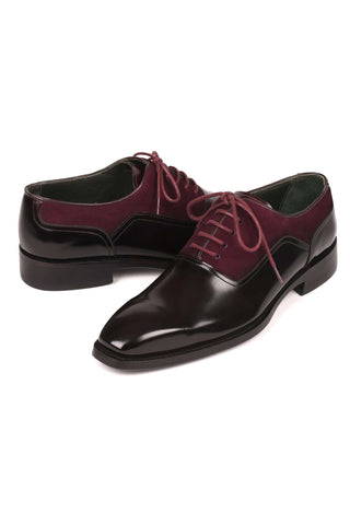 Paul Parkman Black & Burgundy Suede / Patent Goodyear Welted Formal Oxfords (PM6324)