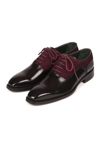 Paul Parkman Black & Burgundy Suede / Patent Goodyear Welted Formal Oxfords (PM6324)