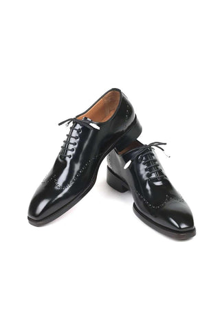 Paul Parkman Black Polished Good-Year Welted Wing-Tip Oxfords 181BLK55 (PM6126)