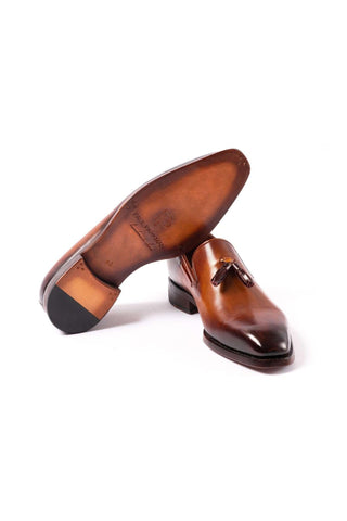 Paul Parkman Brown Calf-skin Leather Goodyear Welted Tassel Loafers 51TS-BRW (PM5918)