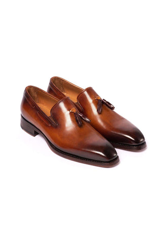 Paul Parkman Brown Calf-skin Leather Goodyear Welted Tassel Loafers 51TS-BRW (PM5918)
