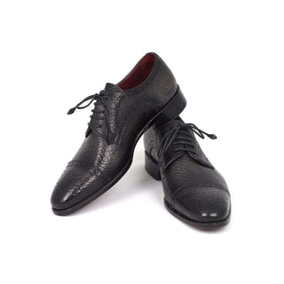 Paul Parkman Handmade Shoes Black Aged Leather Captoe Derby Oxfords (PM5658)-AmbrogioShoes