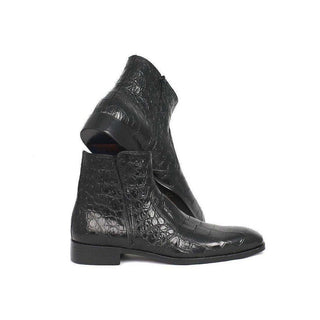 Paul Parkman Handmade Shoes Black Crocodile Side Zipper Boots (PM5471)-AmbrogioShoes