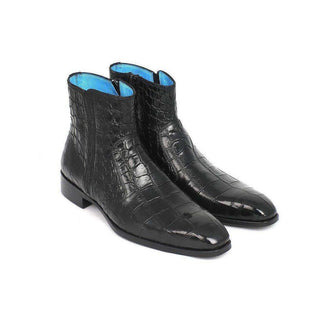 Paul Parkman Handmade Shoes Black Crocodile Side Zipper Boots (PM5471)-AmbrogioShoes