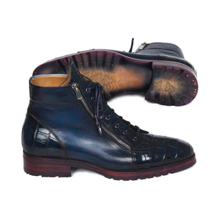 Paul Parkman Handmade Shoes Blue Genuine Crocodile & Calfskin Side Zipper Boots (PM5607)-AmbrogioShoes