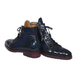 Paul Parkman Handmade Shoes Blue Genuine Crocodile & Calfskin Side Zipper Boots (PM5607)-AmbrogioShoes