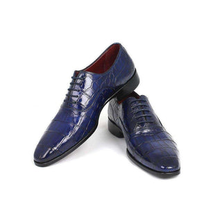 Paul Parkman Handmade Shoes Blue Genuine Crocodile Oxfords (PM5462)-AmbrogioShoes