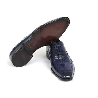 Paul Parkman Handmade Shoes Blue Genuine Crocodile Oxfords (PM5462)-AmbrogioShoes