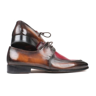 Paul Parkman Handmade Shoes Brown & Bordeaux Dual Tone Apron Derby Oxfords (PM5859)-AmbrogioShoes