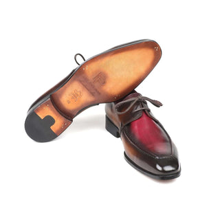 Paul Parkman Handmade Shoes Brown & Bordeaux Dual Tone Apron Derby Oxfords (PM5859)-AmbrogioShoes