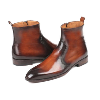 Paul Parkman Handmade Designer Shoes Brown Burnished Side Zipper Boots (PM5864)-AmbrogioShoes