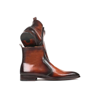 Paul Parkman Handmade Designer Shoes Brown Burnished Side Zipper Boots (PM5864)-AmbrogioShoes