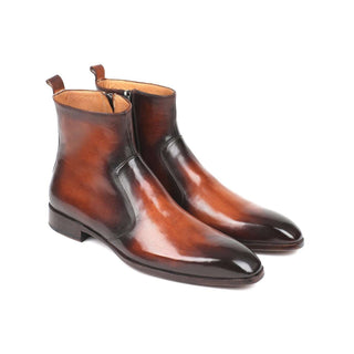 Paul Parkman Handmade Designer Shoes Brown Burnished Side Zipper Boots (PM5864)-AmbrogioShoes