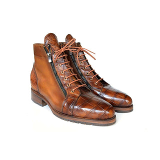 Paul Parkman Handmade Shoes Brown Genuine Crocodile & Calfskin Side Zipper Boots (PM5871)-AmbrogioShoes