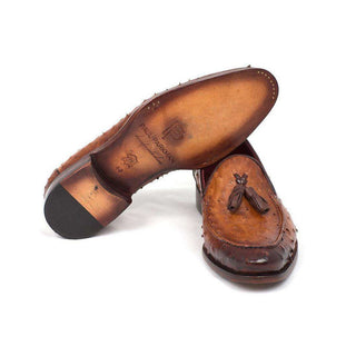 Paul Parkman Handmade Designer Shoes Camel Brown Genuine Ostrich Tassel Loafers (PM5303)-AmbrogioShoes