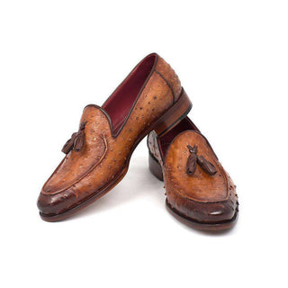 Paul Parkman Handmade Designer Shoes Camel Brown Genuine Ostrich Tassel Loafers (PM5303)-AmbrogioShoes