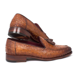 Paul Parkman Handmade Designer Shoes Camel Brown Genuine Ostrich Tassel Loafers (PM5303)-AmbrogioShoes