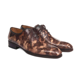 Paul Parkman Handmade Designer Shoes Camouflage Hand-Painted Wholecut Brown Oxfords (PM5606)-AmbrogioShoes