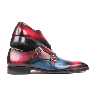 Paul Parkman Handmade Designer Shoes Captoe Double Monkstraps Blue & Fuxia Loafers (PM5850)-AmbrogioShoes