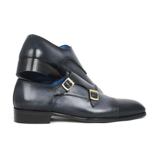 Paul Parkman Handmade Designer Shoes Captoe Double Monkstraps Navy Loafers (PM5460)-AmbrogioShoes