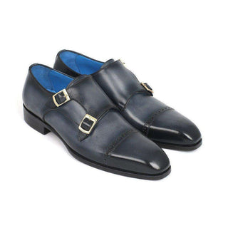 Paul Parkman Handmade Shoes Captoe Double Monkstraps Navy Loafers (PM5460)-AmbrogioShoes