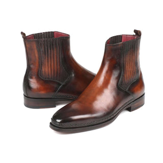 Paul Parkman Handmade Designer Shoes Chelsea Brown Burnished Leather Boots (PM5869)-AmbrogioShoes