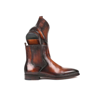 Paul Parkman Handmade Designer Shoes Chelsea Brown Burnished Leather Boots (PM5869)-AmbrogioShoes