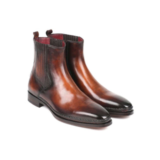 Paul Parkman Handmade Designer Shoes Chelsea Brown Burnished Leather Boots (PM5869)-AmbrogioShoes