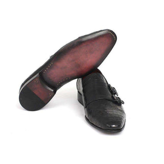 Paul Parkman Handmade Shoes Genuine Crocodile Black Double Monkstraps Loafers (PM5453)-AmbrogioShoes