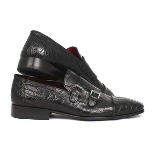 Paul Parkman Handmade Shoes Genuine Crocodile Black Double Monkstraps Loafers (PM5453)-AmbrogioShoes