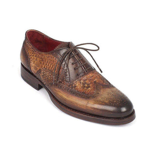 Paul Parkman Handmade Shoes Goodyear Welted Camel Exotic Brown Calfskin Wingtip Oxfords (PM5407)-AmbrogioShoes