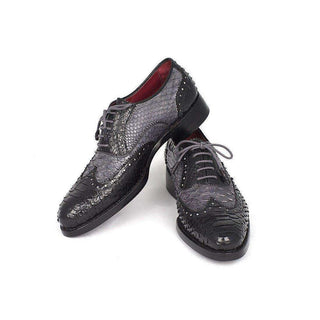 Paul Parkman Handmade Shoes Goodyear Welted Exotic Oxfords Black and Gray (PM5406)-AmbrogioShoes