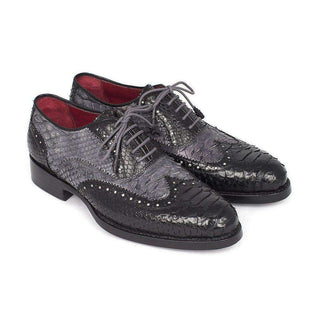 Paul Parkman Handmade Designer Shoes Goodyear Welted Exotic Oxfords Black and Gray (PM5406)-AmbrogioShoes