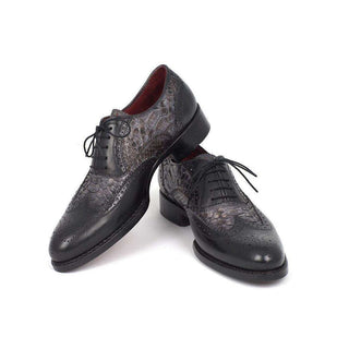 Paul Parkman Handmade Shoes Goodyear Welted Gray Black Calfskin Wingtip Exotic Oxfords (PM5314)-AmbrogioShoes