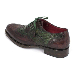 Paul Parkman Handmade Shoes Goodyear Welted Green & Brown Calfskin Wingtip Oxfords (PM5313)-AmbrogioShoes