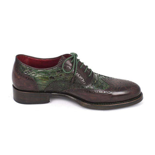 Paul Parkman Handmade Shoes Goodyear Welted Green & Brown Calfskin Wingtip Oxfords (PM5313)-AmbrogioShoes