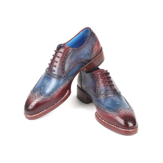 Paul Parkman Handmade Designer Shoes Goodyear Welted Two Tone Wingtip Oxfords Blue & Bordeaux Oxfords (PM5651)-AmbrogioShoes