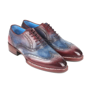 Paul Parkman Handmade Designer Shoes Goodyear Welted Two Tone Wingtip Oxfords Blue & Bordeaux Oxfords (PM5651)-AmbrogioShoes