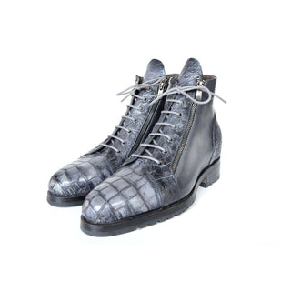 Paul Parkman Handmade Shoes Gray Genuine Crocodile & Calfskin Side Zipper Boots (PM5872)-AmbrogioShoes