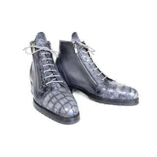 Paul Parkman Handmade Shoes Gray Genuine Crocodile & Calfskin Side Zipper Boots (PM5872)-AmbrogioShoes