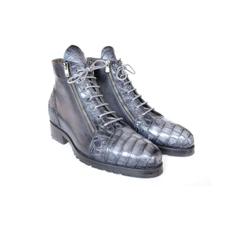 Paul Parkman Handmade Shoes Gray Genuine Crocodile & Calfskin Side Zipper Boots (PM5872)-AmbrogioShoes