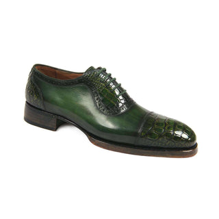 Paul Parkman Handmade Shoes Green Genuine Crocodile & Calfskin Captoe Oxfords (PM5603)-AmbrogioShoes