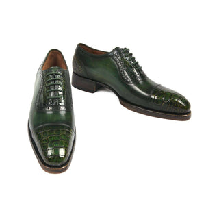 Paul Parkman Handmade Shoes Green Genuine Crocodile & Calfskin Captoe Oxfords (PM5603)-AmbrogioShoes